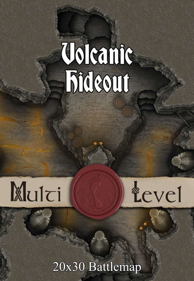 Volcanic Hideout 30x20 Multi-Level DnD Battlemap