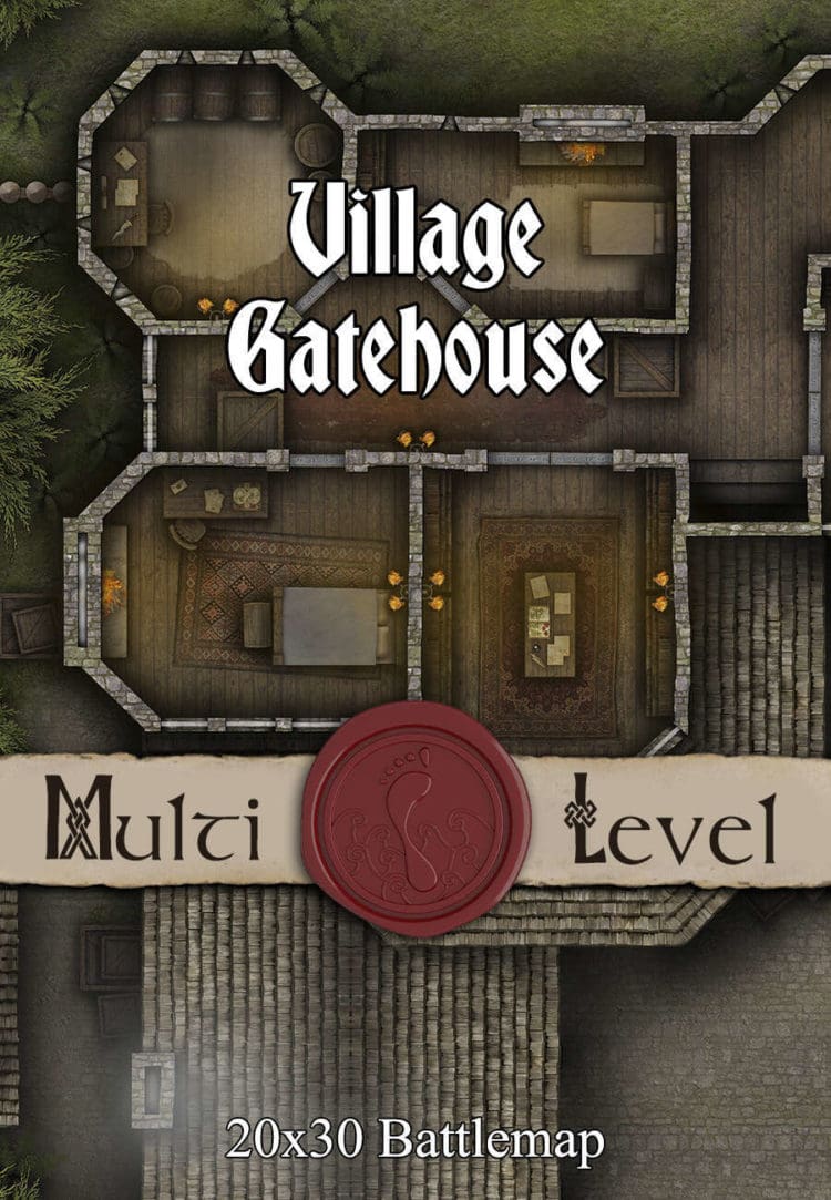 Village Gatehouse 30x20 Multi-Level DnD Battlemap