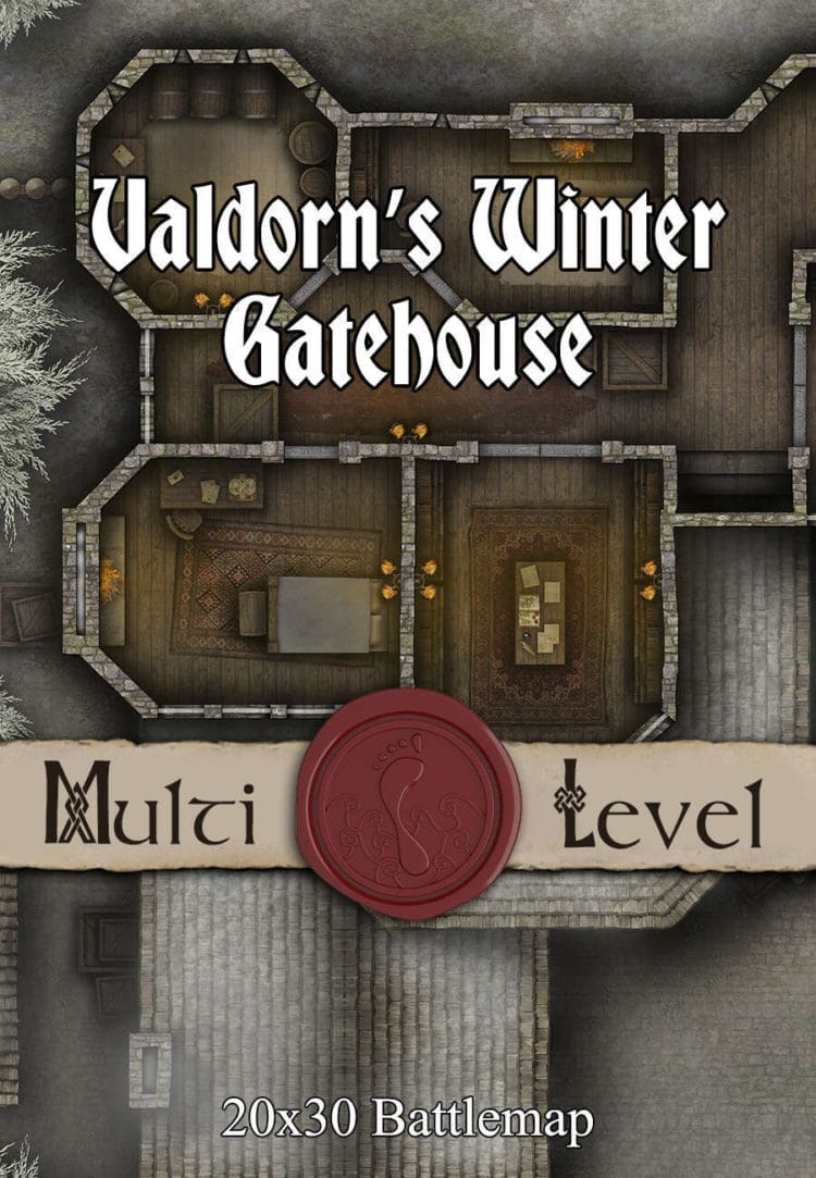 Valdorn’s Winter Gatehouse 30x20 Multi-Level TTRPG Battlemap