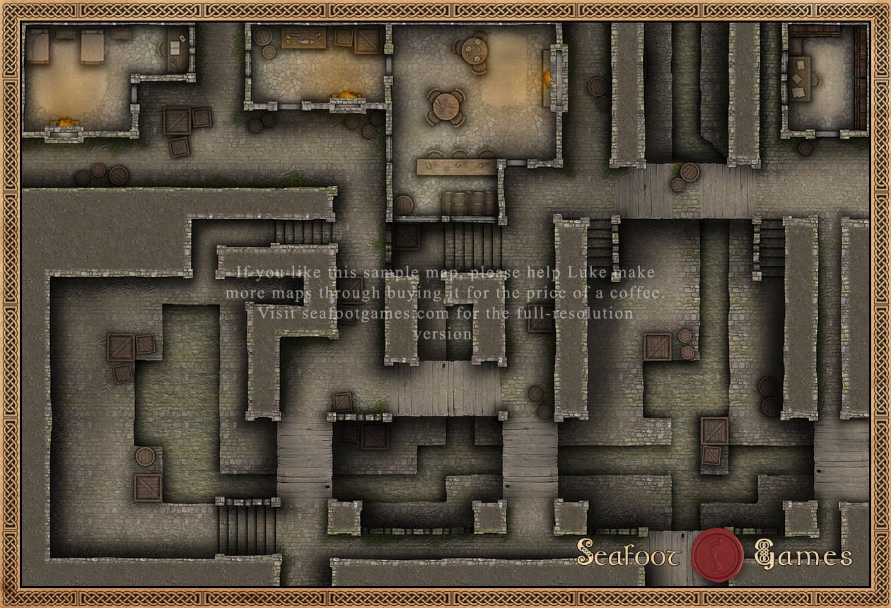 Undercity Sewer Tavern 30x20 TTRPG Battlemap - Image 2