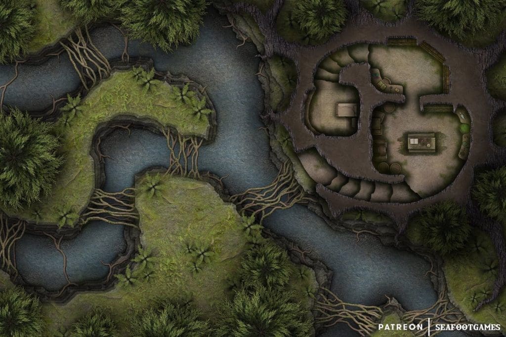 Free TTRPG battlemap of a Druid’s Abode