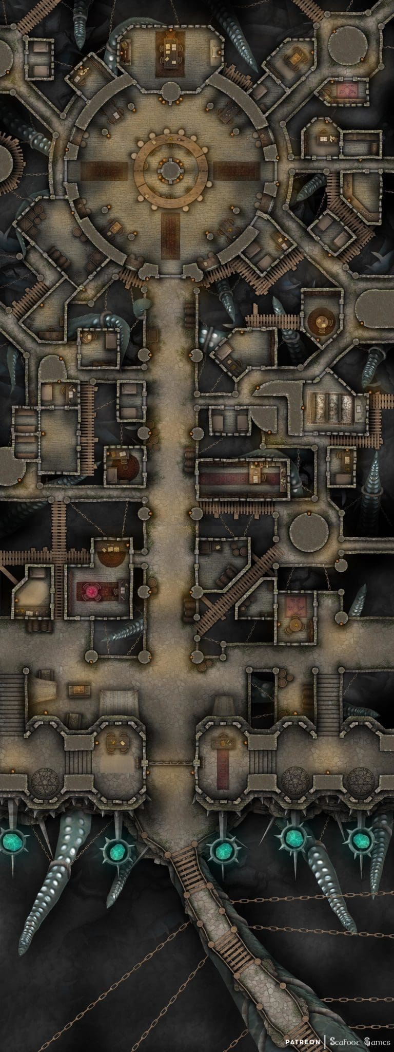 Free TTRPG Battlemap – Eldritch Sky City Battlements • Seafoot Games
