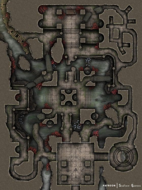 Free TTRPG Battlemap – Fisherman's Ruined Temple • Seafoot Games