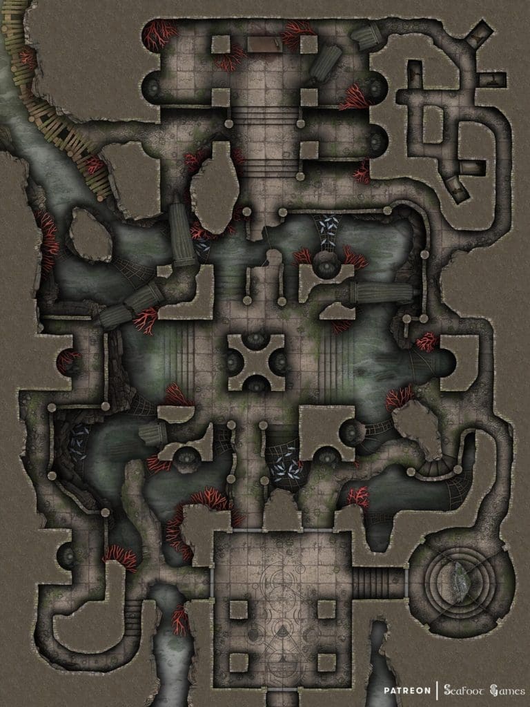 Free TTRPG battlemap of this Fisherman's Ruined Temple