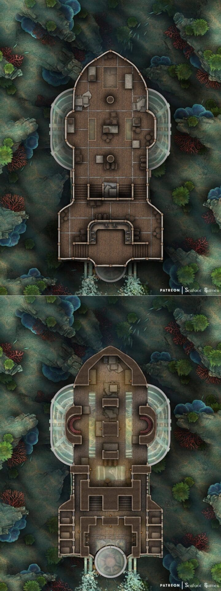 Gnomish Submarine Free Multi-Level DnD Battlemap with Adventure. Drive your players mad beneath the sea! Cthulu waits...