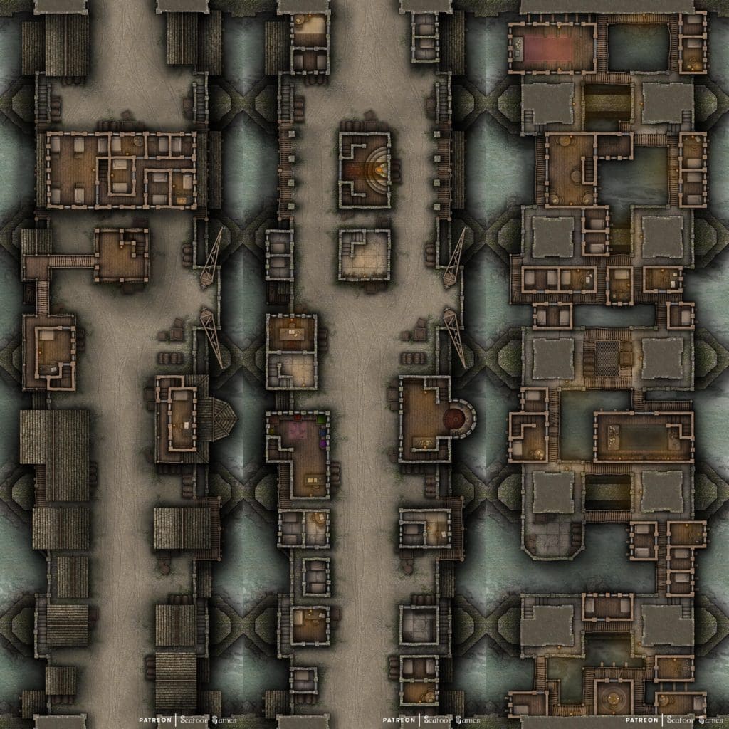 A Noble Conspiracy Free Multi-Level DnD City Bridge Battlemap with Adventure, challenge your players with untangling noble politics!