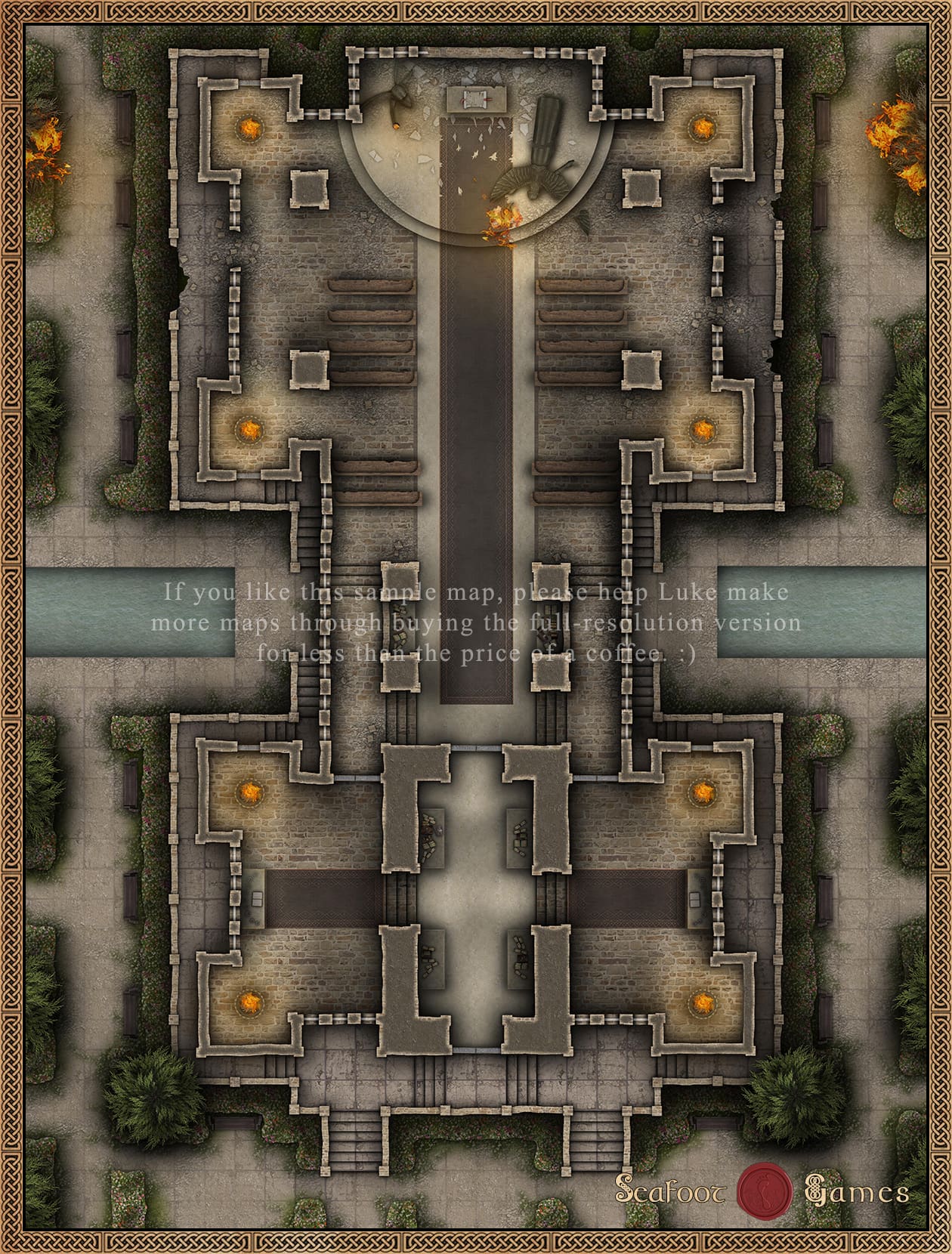 Attacked Temple of the Eternal Flame 40x30 DnD Battlemap with Adventure (FoundryVTT Ready!) - Image 2