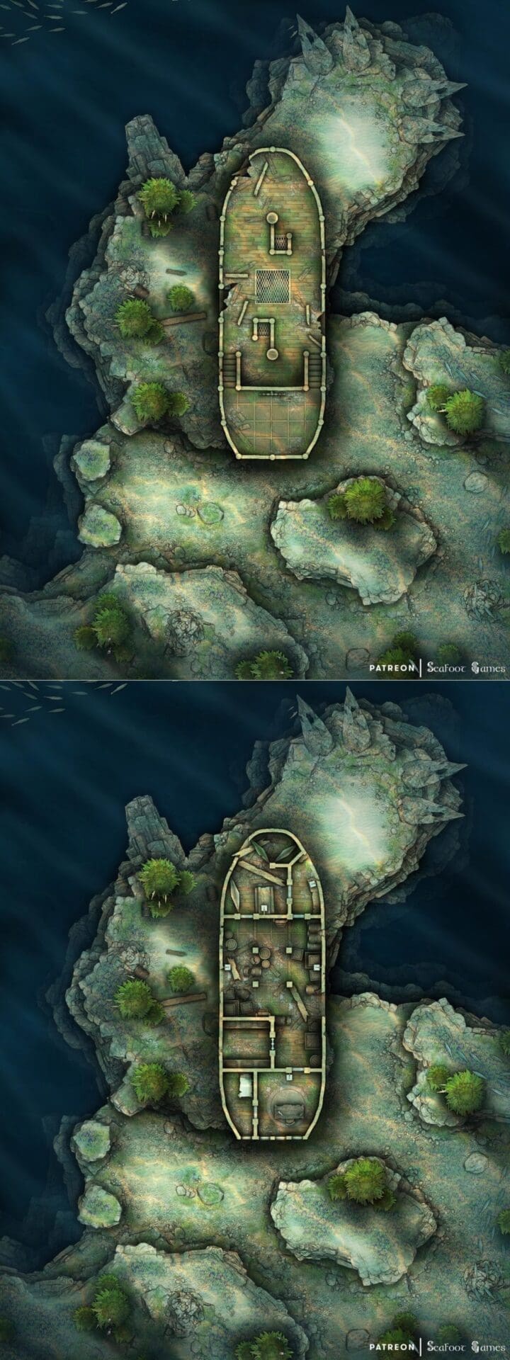 Sunken King Charles James Merchant Ship Free Multi-Level 40×30 DnD Battlemap & Adventure