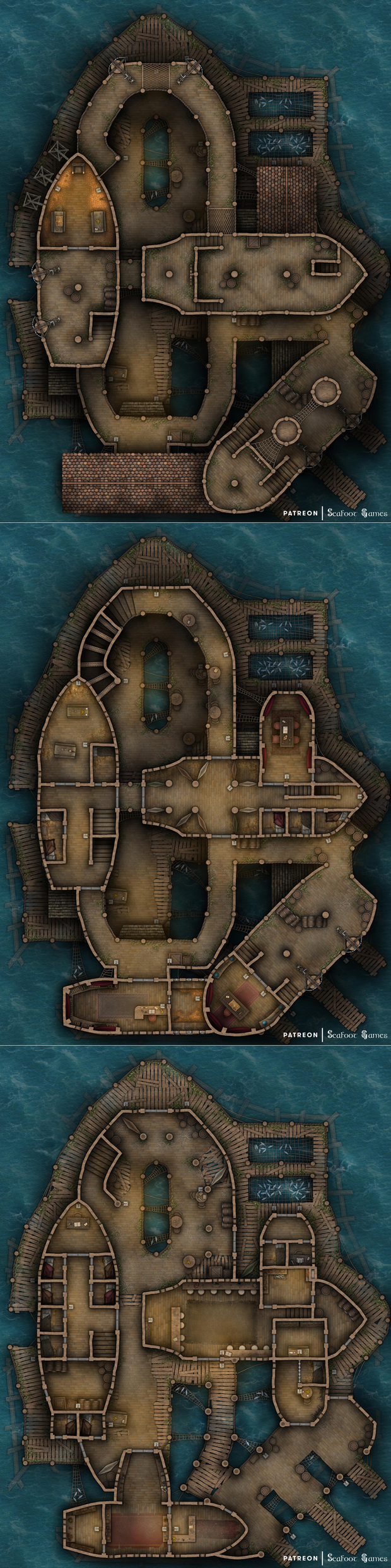 Pirate's Floating Shipwreck Fortress Free 40x30 Multi-Level DnD Battlemap & Adventure