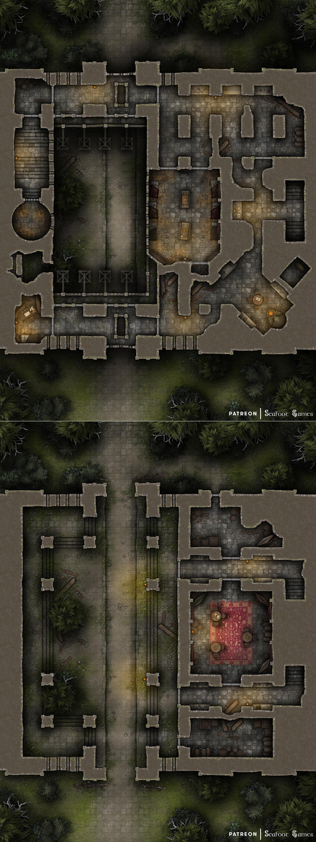 Ruined Merchant Prince’s Toll Fortress Free 40x30 Multi-Level DnD Battlemap & Adventure