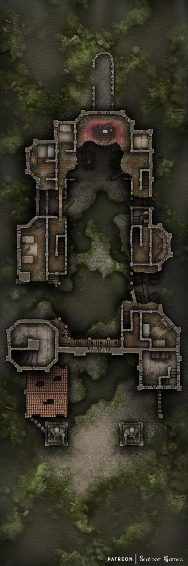 Black Dragon's Swamp Stronghold Lair Free 60x20 Multi-Level DnD Battlemap & Adventure 2nd Level
