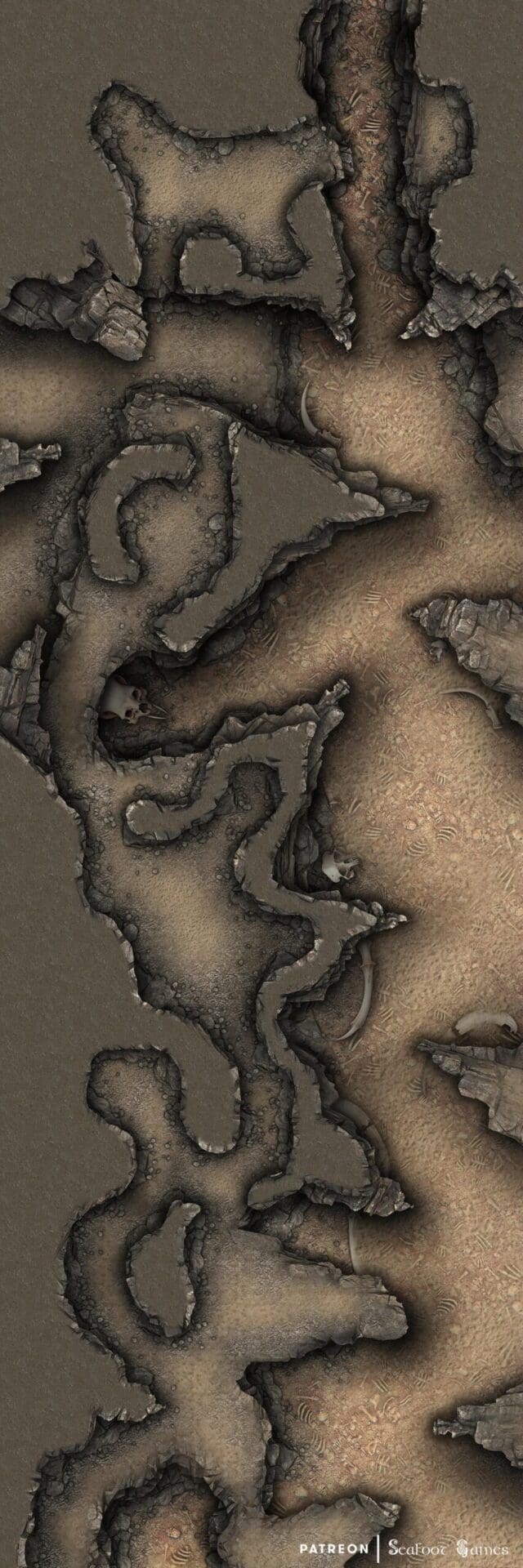 Flesh Eater's Boneyard Ravine Free 60x20 Multi-Level DnD Battlemap & Adventure