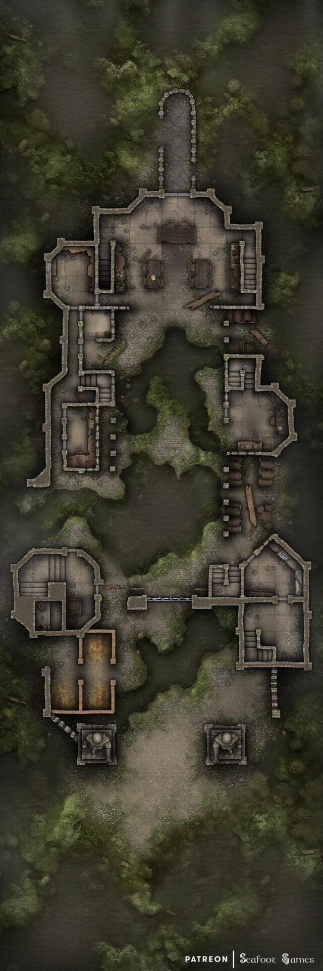Black Dragon's Swamp Stronghold Lair Free 60x20 Multi-Level DnD Battlemap & Adventure Level 1