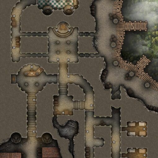 Cliffside Undercity Skydock 40x30 DnD Battlemap & Adventure, featuring dinosaurs & a plot to usurp political rival. VTT ready!