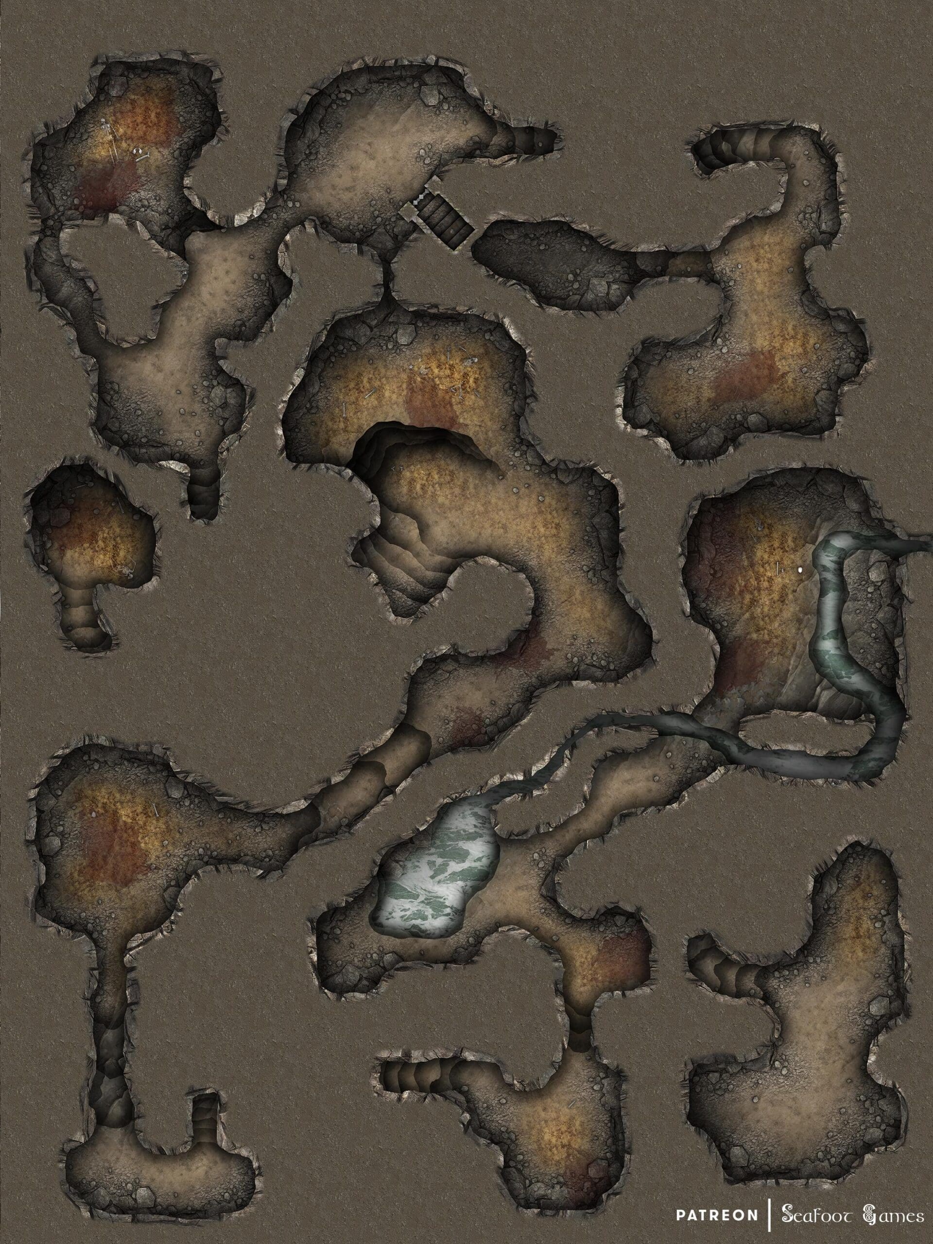 Level 2 of our Ruined Desert Outpost Fortress Free 40x30 Multi-Level DnD Battlemap & Adventure, featuring those who dwell beneath the sands. VTT ready!