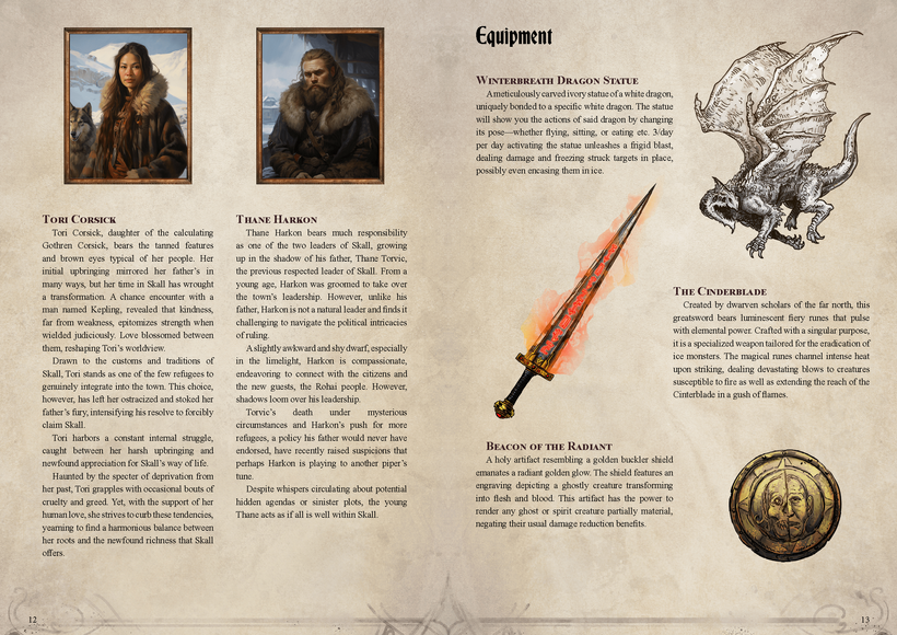 Download the Skall Adventurer’s Guide TTRPG Battlemap Bundle and embark to an arctic town rich in dwarven history which is currently struggling with cultural clashes brought upon by an influx of refugees fleeing their icy homes. Take your players to this frozen location and spend at least 10 dangerous sessions, resolving conflicts, exploring ancient ruins, curing curses and battling the dangerous creatures of the far north.