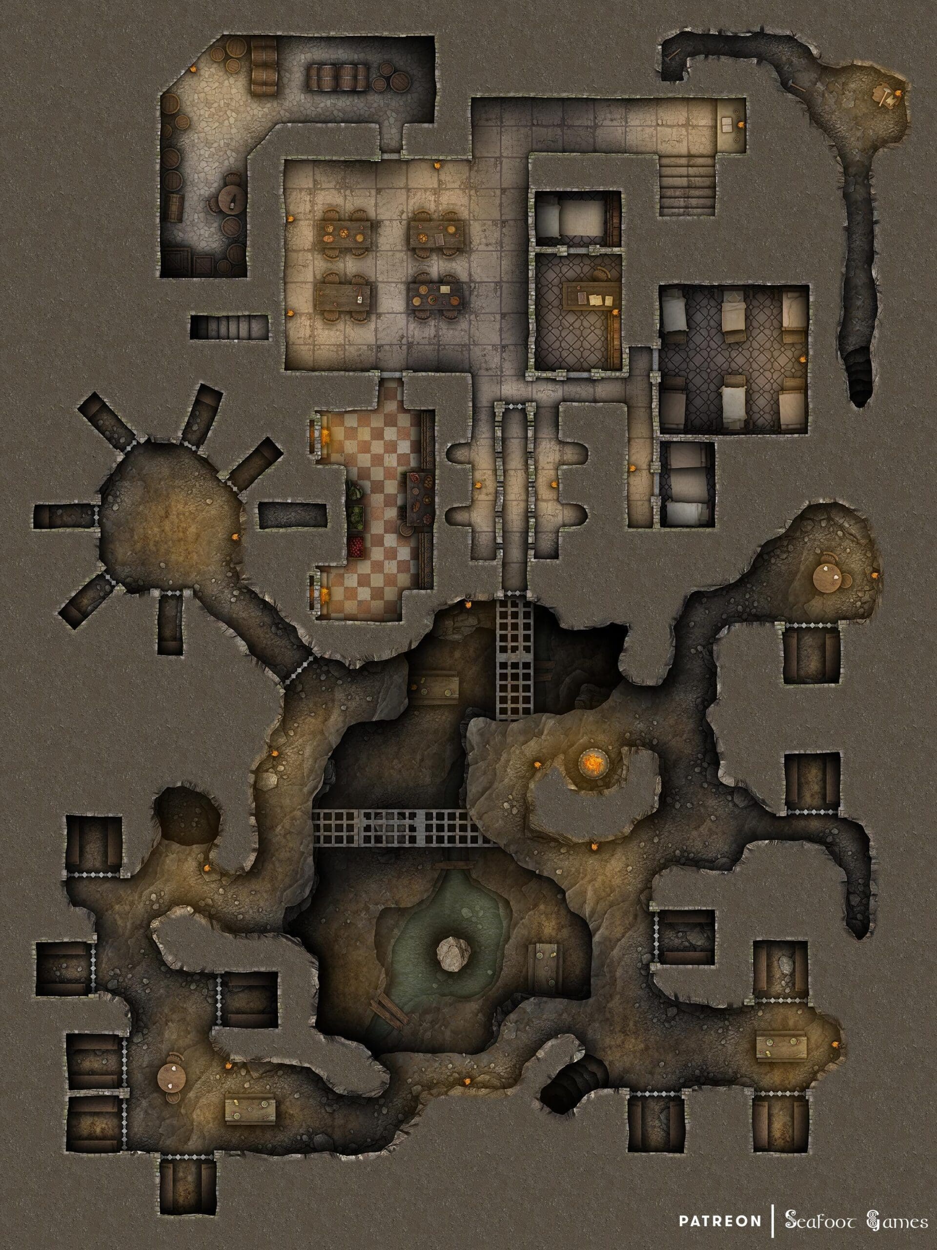 Level 2 of our Underground Desert Prison Free 40x30 Multi-Level DnD Battlemap & Adventure. Break into an underground high-security prison! VTT ready.