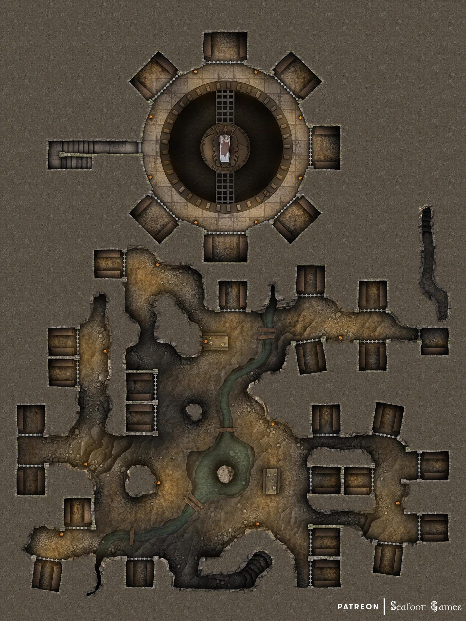 Level 3 of our Underground Desert Prison Free 40x30 Multi-Level DnD Battlemap & Adventure. Break into an underground high-security prison! VTT ready.